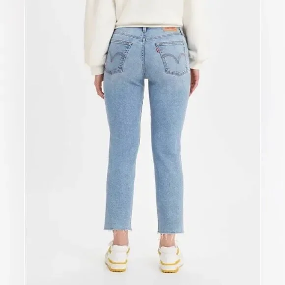 Levi’s Womens High Rise Wedgie Straight Leg Raw Hem Denim Blue Jeans - Picture 7 of 12